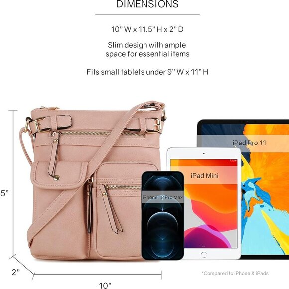 Katie Lightweight Medium Crossbody Bag Shoulder Bag with Multi Pocket for Women - Picture 3 of 6